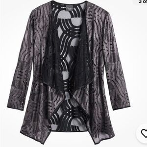 Chico's Traveller’s Cardigan Women’s SZ 2 (large) Deco Lace Silver Black Holiday